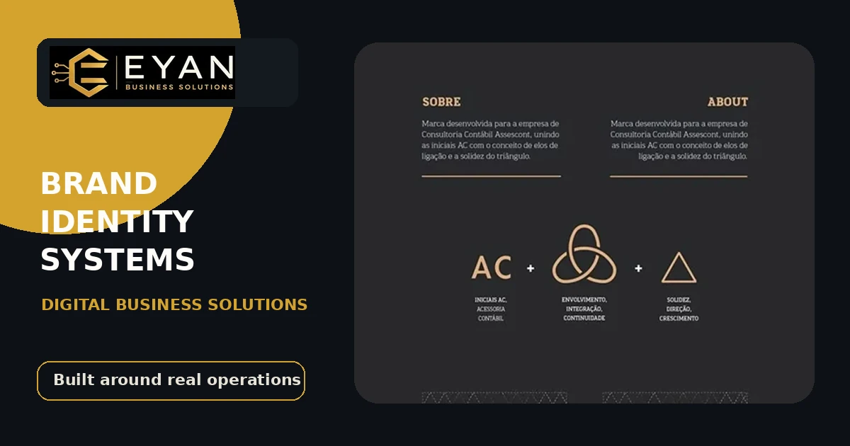 Brand identity system with logo, typography, colors and applications
