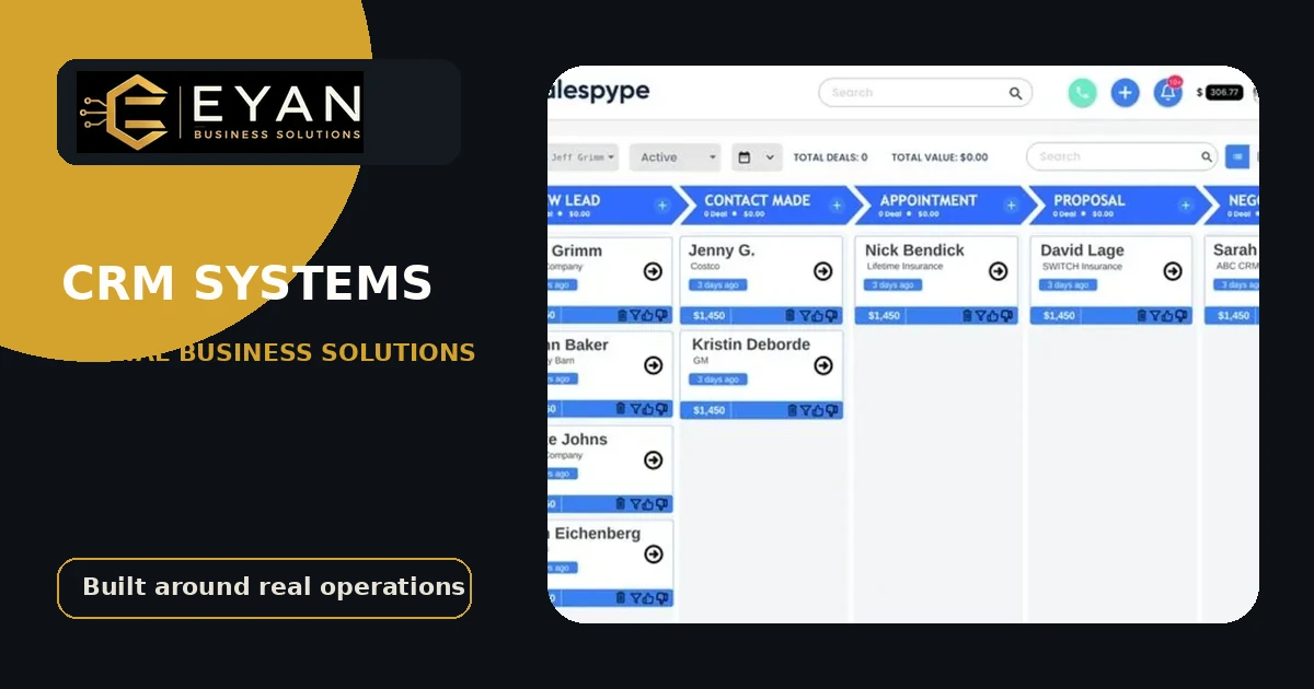 CRM sales pipeline, follow-up and customer management interface concept